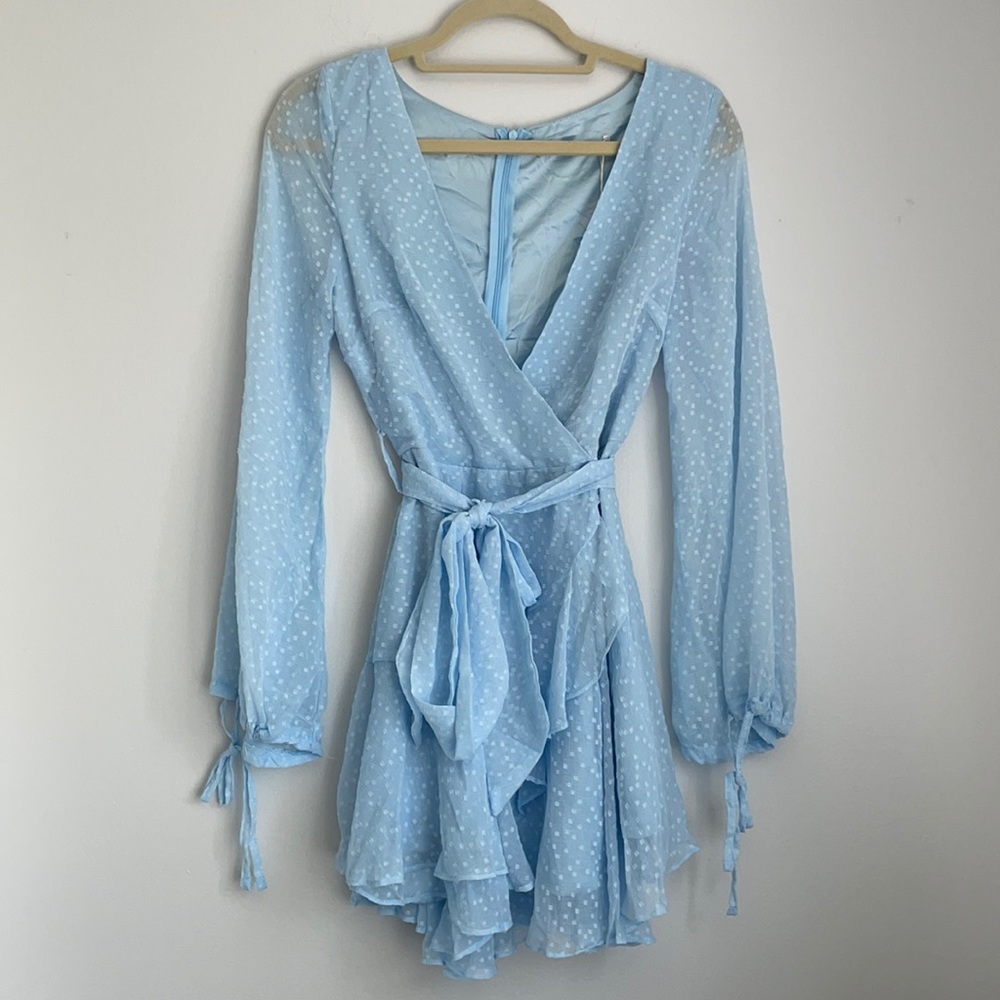 Saints + Secrets blue long sleeve mini dress